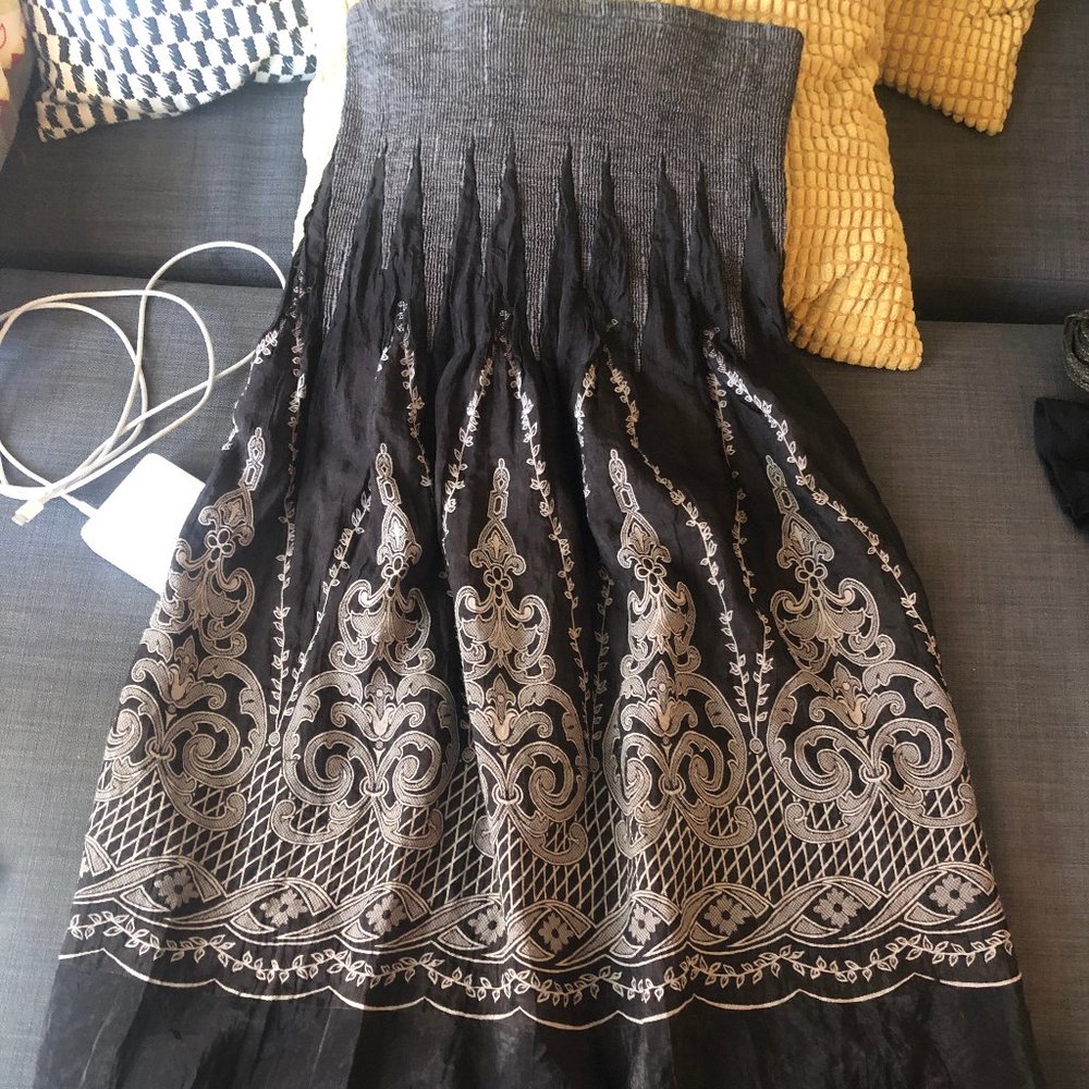 Free People style silky embroidered skirt